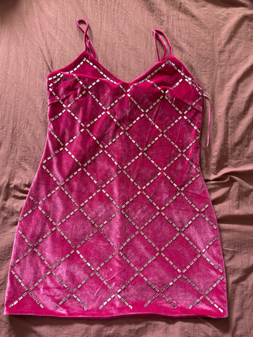 Pink Velvet Embellished Mini Dress